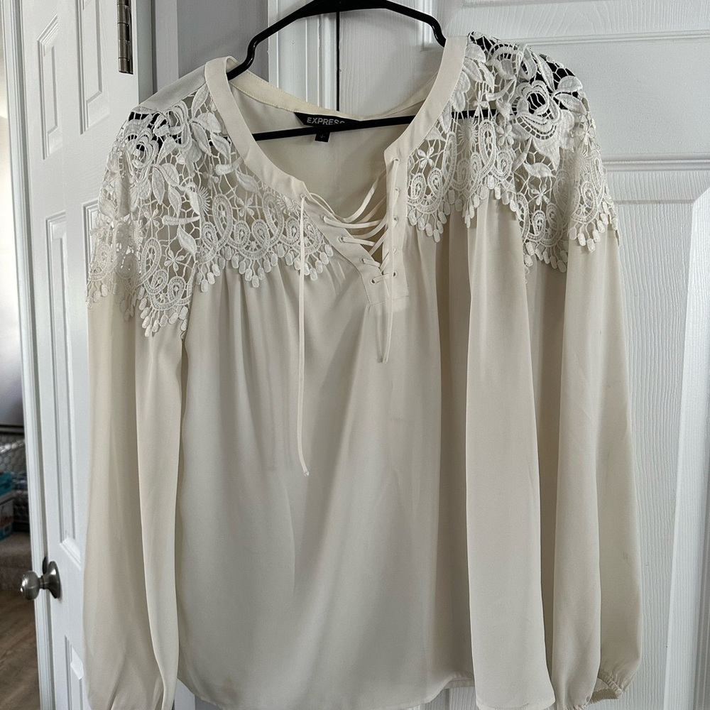 Express Cream Lace Shoulder Blouse